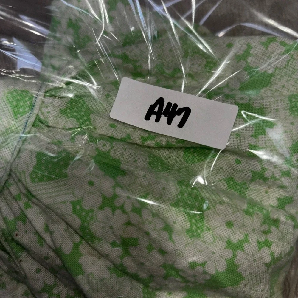 Vintage Green White Floral Calico Half Apron Cottagecore Retro Gathered Waist‎
